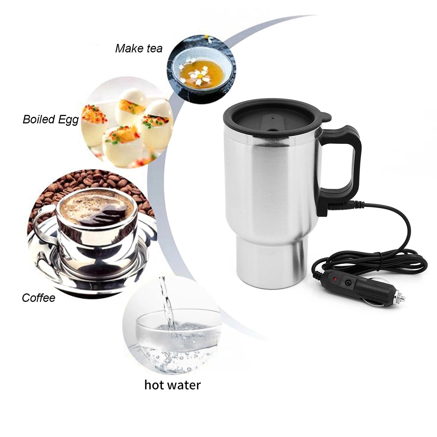 12V 450ml Electric Heating Car Kettle Water Coffee Milk Thermal Mug Camping Travel Kettle Stainless Steel Vehicle Heating Cup