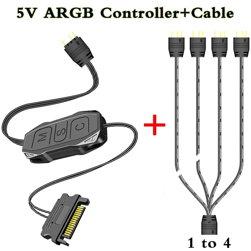 COOLMOON AR-1 RGB Controller Cable 5V 3 Pin 3pin to SATA ARGB Mini Controller HUB Adapter for PC Fan Cooling Fan Light Strip