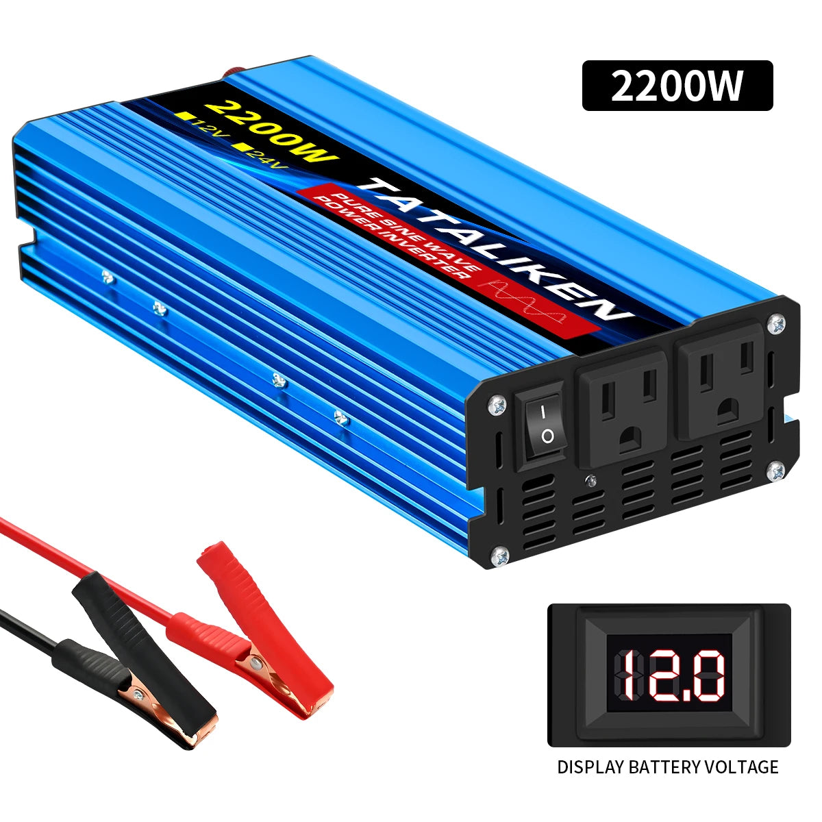 US Socket 12V To AC 110V 60HZ Pure Sine Wave Inverter Car Power 1600W/2200W/3000W Voltage Portable Converter with LED EzBuyCo