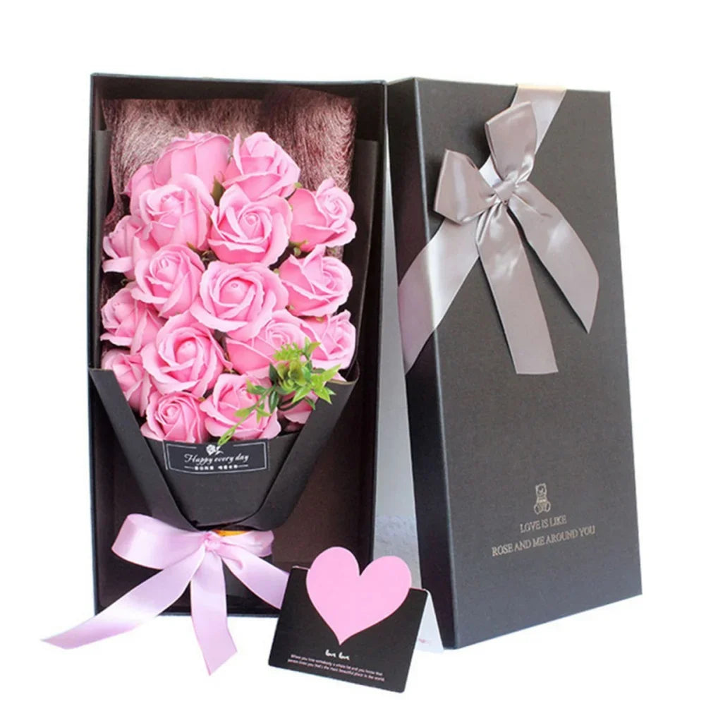 Soap Flower Bouquet with Gift Box Beautiful Flora Scented Bath Soap Flower in Case for Anniversary Valentine's Day Mother Day