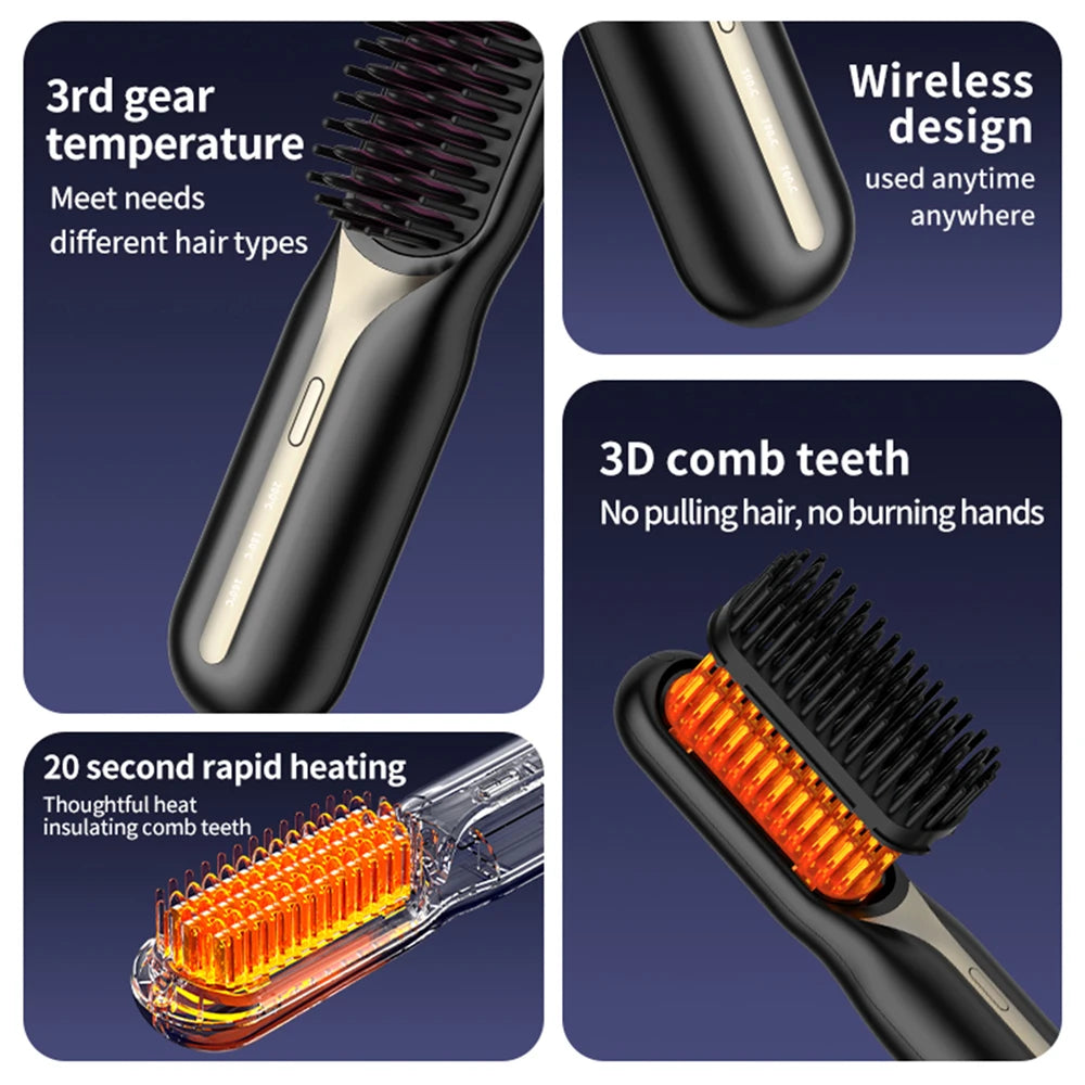 Cordless Professional Hair Straightener Hot Heating Comb Electric Brush For Hair Smoothing Iron Negative Ion Hair Styling Tool