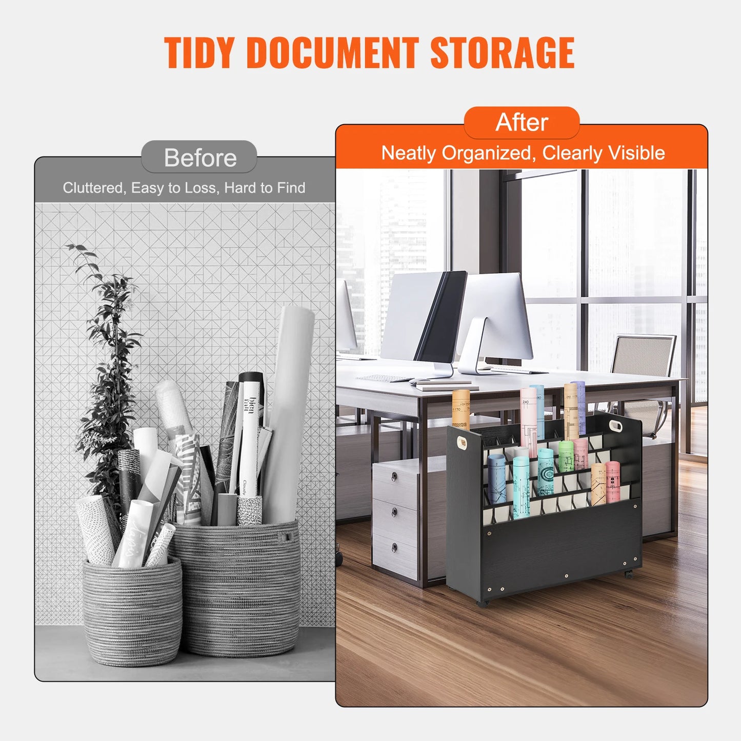 VEVOR Blueprint Storage Rack Slots for Construction Plan Map Poster Architectural Blueprint File Holder for Home Office School