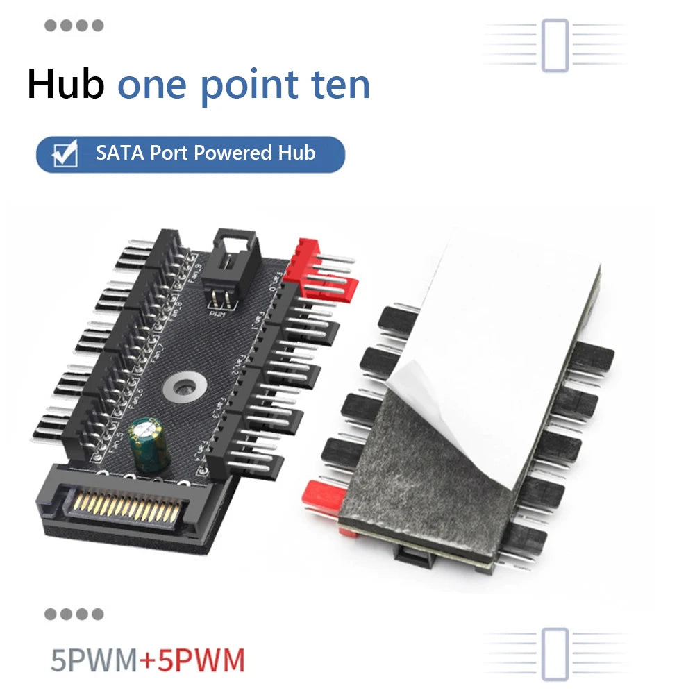 4-Pin PWM Fan Power Supply Cable 1 To 10 Way Splitter Hub SATA Powered 4 Pin PWM Fan Hub Cooler Cooling Adapter for PC Computer