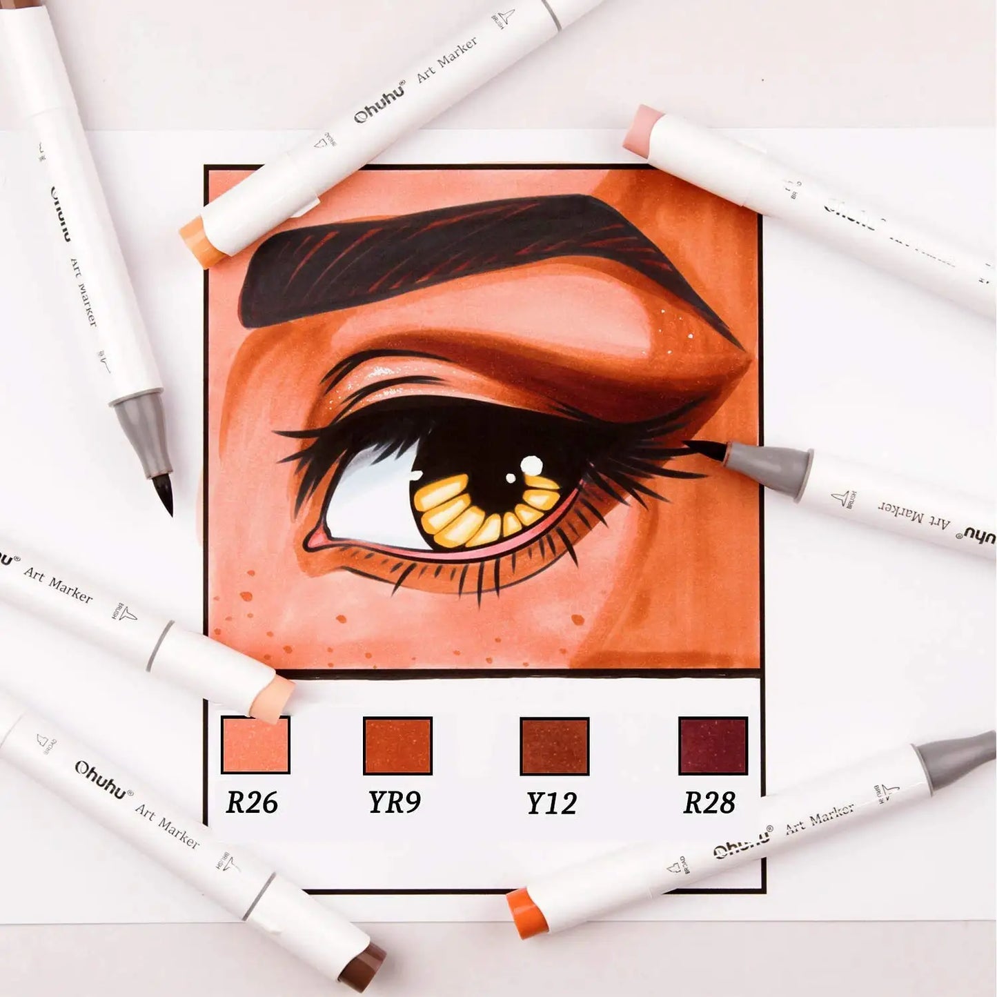 Ohuhu Honolulu 24 Skin Colors Marker Pen Set Alcohol Art Markers Refillable Dual Tips Sketching Drawing School Art Supplies