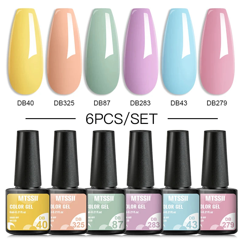 6/8Pcs Spring Pink Color Gel Nail Polish Set Semi Permanent Varnishes Nail Art Design Hybrid Soak Off UV LED Gel Manicure Kit