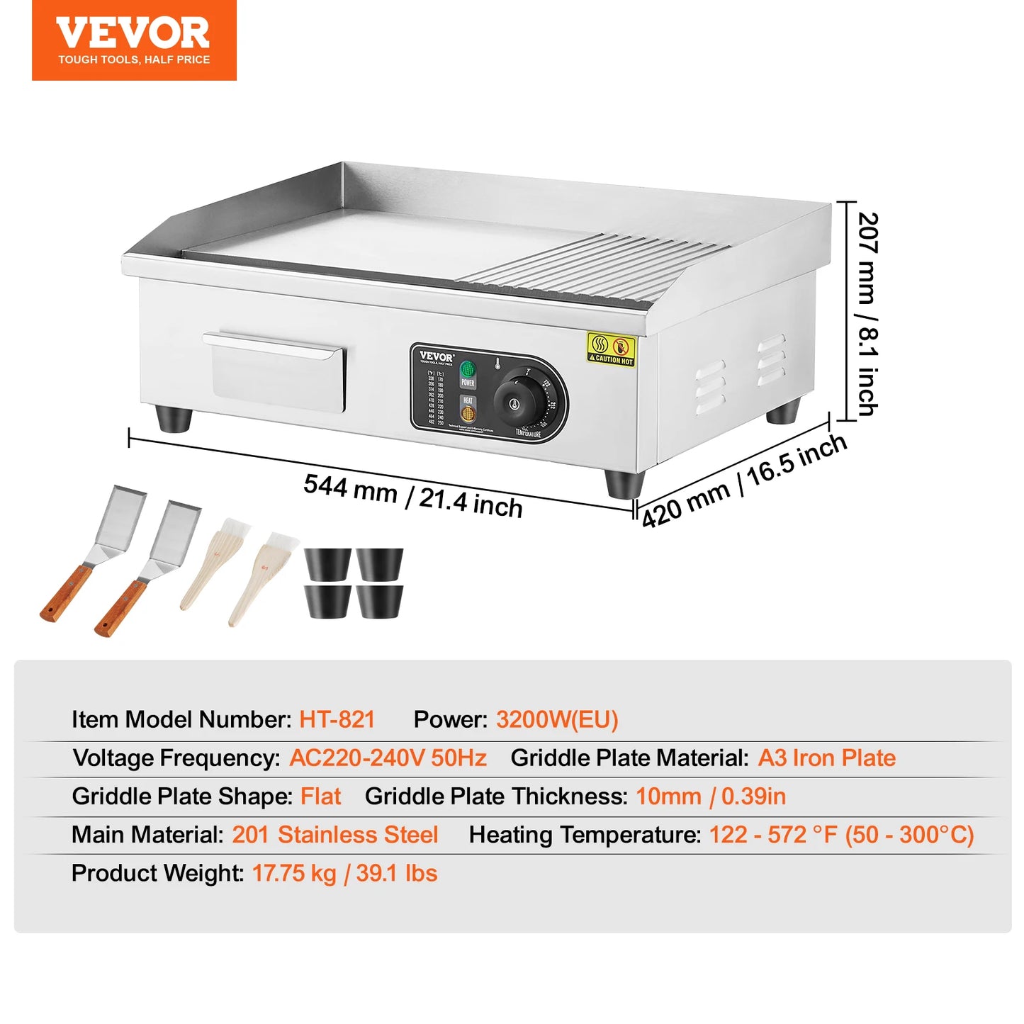VEVOR Electric Countertop Griddle 14"-22" Teppanyaki Grill 1600W/3200W Stainless Steel Flat Top Grills for Pancake Chicken