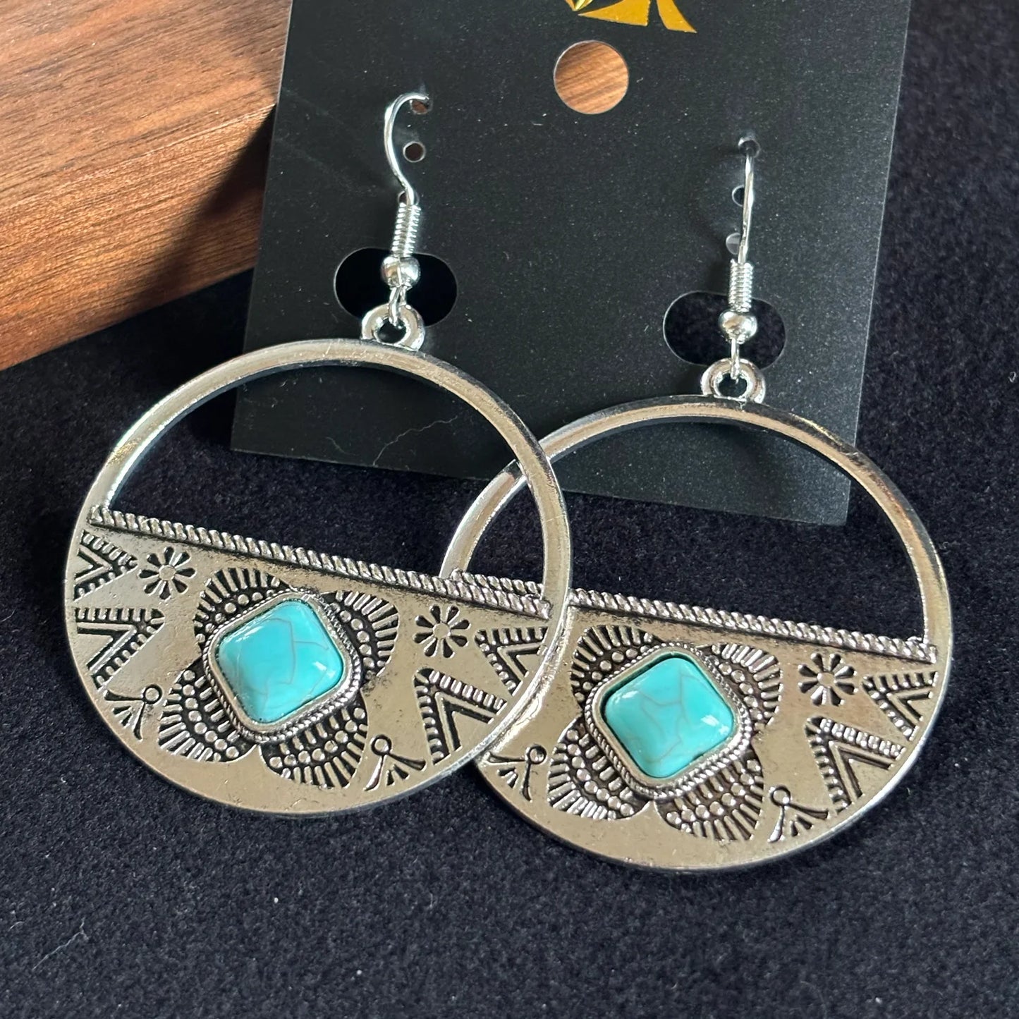 Magnetic Turquoise Circle Earrings for Women, Turquoise Dangle Hoop Earrings, Jewelry Gifts Box Included Orange&Green moissanite
