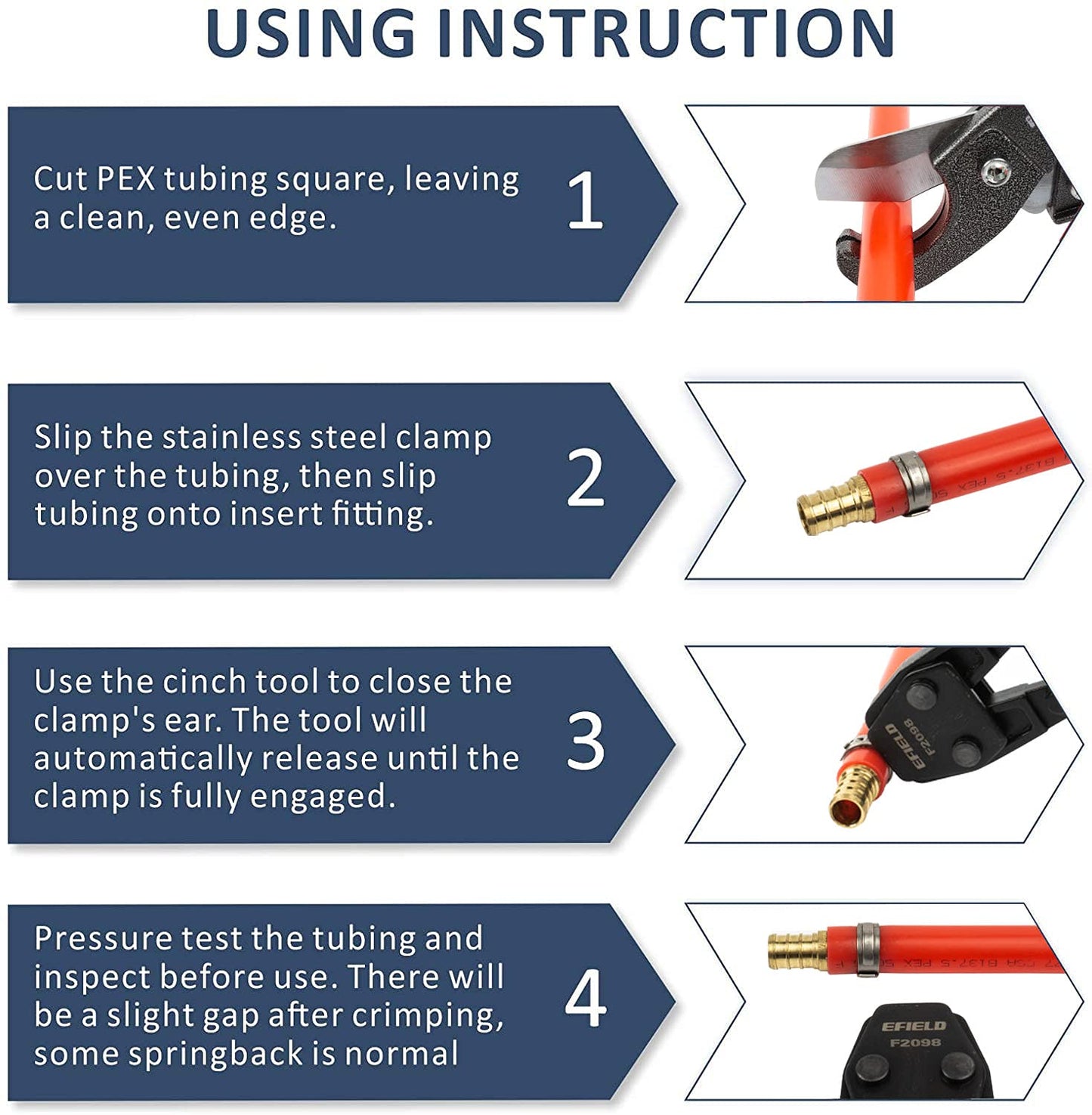 1/2" 2 x100ft, 200ft PEX-B Tubing (Blue & Red), Crimping Clamp Tool & Cinch Clamps & Cutter Combo Kit (All in One)
