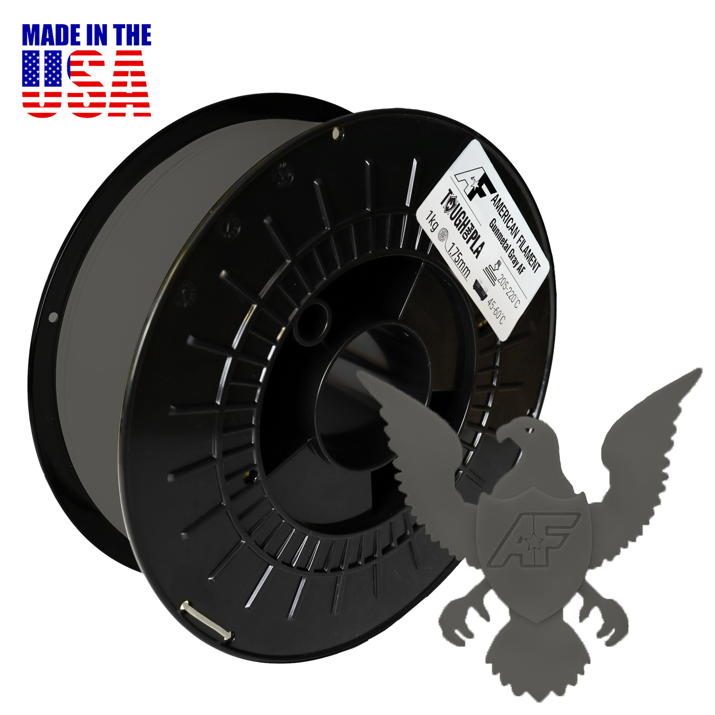 American Filament Gunmetal Gray AF 1.75mm Tough Pro PLA+ Filament Made in the USA!