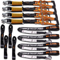 TorkStrap PRO | 25' x 2'' Self Tensioning Ratchet Straps (10,000LB Break Strength) - Adjusts to Load Shifts - Spring Loaded Heavy Duty Ratchet Straps w/ Soft Loops - UTV, Cargo, ATV, Truck TorkStrap