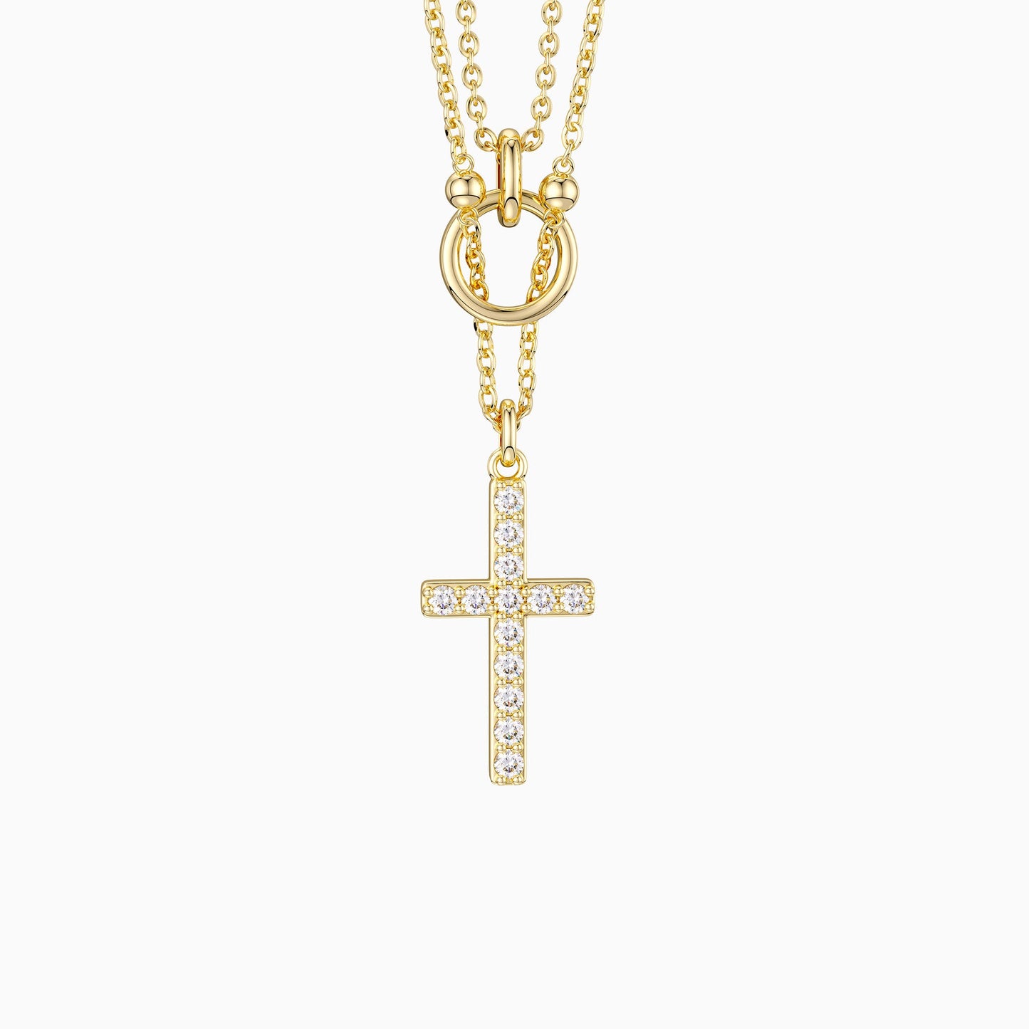 Gold Layered Circle Cross Necklace