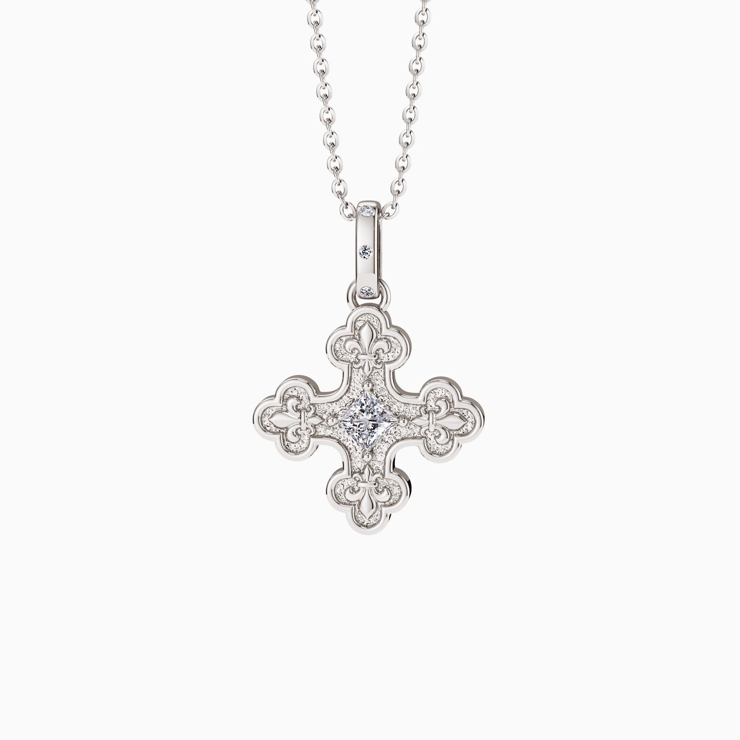 Byzantine Fleur De Lis Cross Pendant Necklace