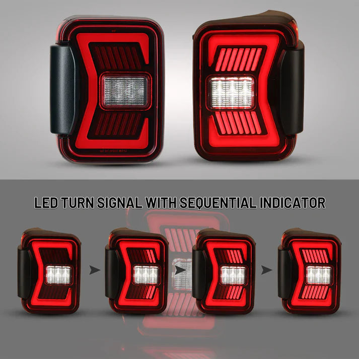 Winjet 2019-2025 Jeep Gladiator JT LED Sequential Tail light - Black/Red