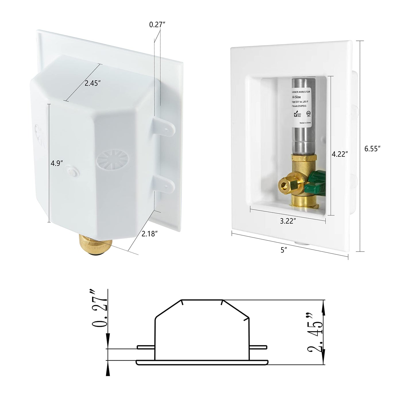 10 Pcs 1/2" PEX Expansion (F1960) Inlet, Ice Maker Outlet Box, with Stainless Steel Arrestor