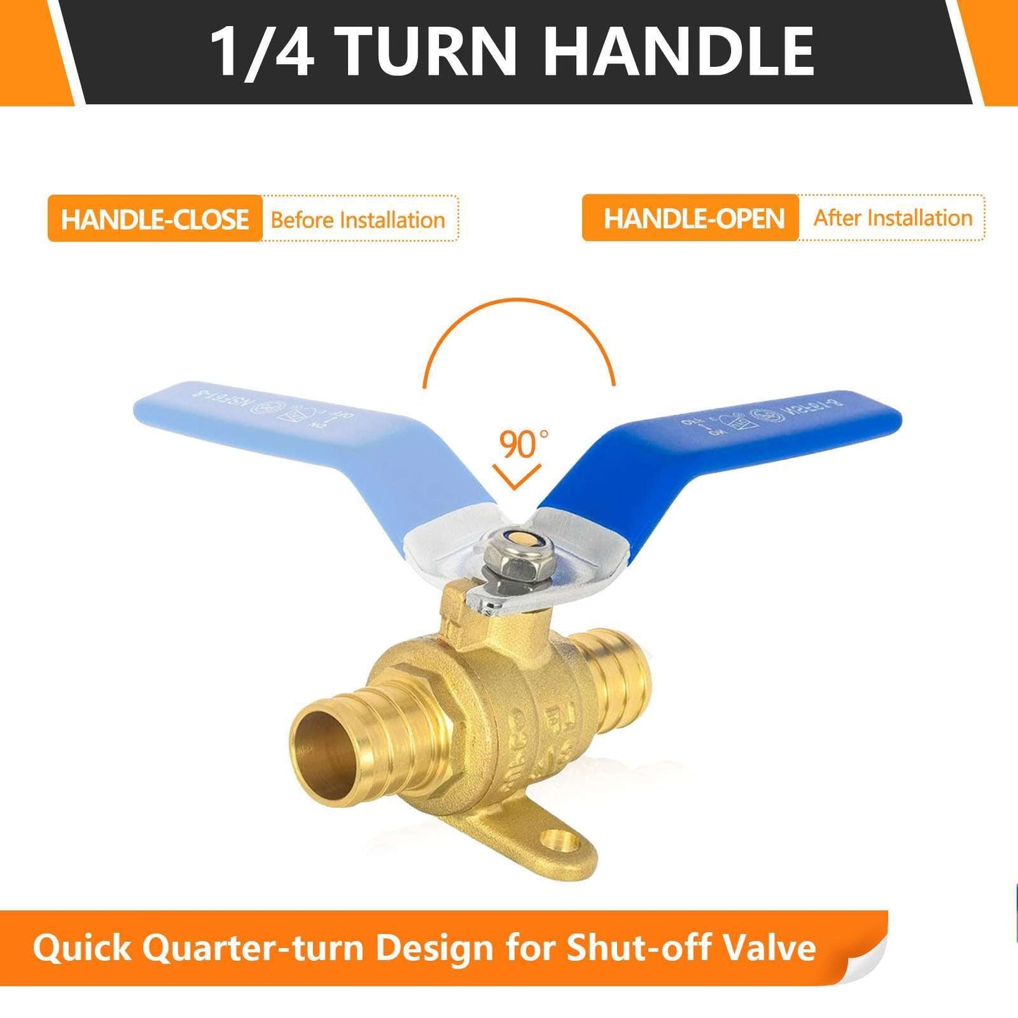 10 Pcs 3/4" PEX Crimp Drop Ear Ball Valve, Blue (Lead Free)