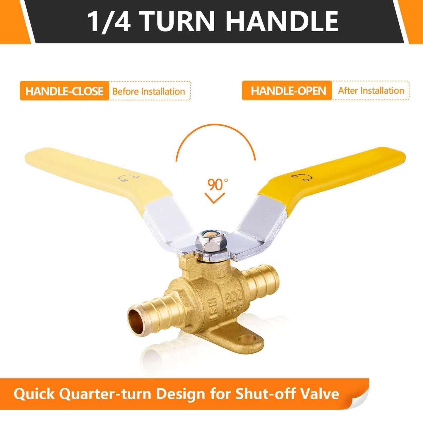 1/2" PEX Crimp Drop Ear Ball Valve, Yellow (Lead Free)