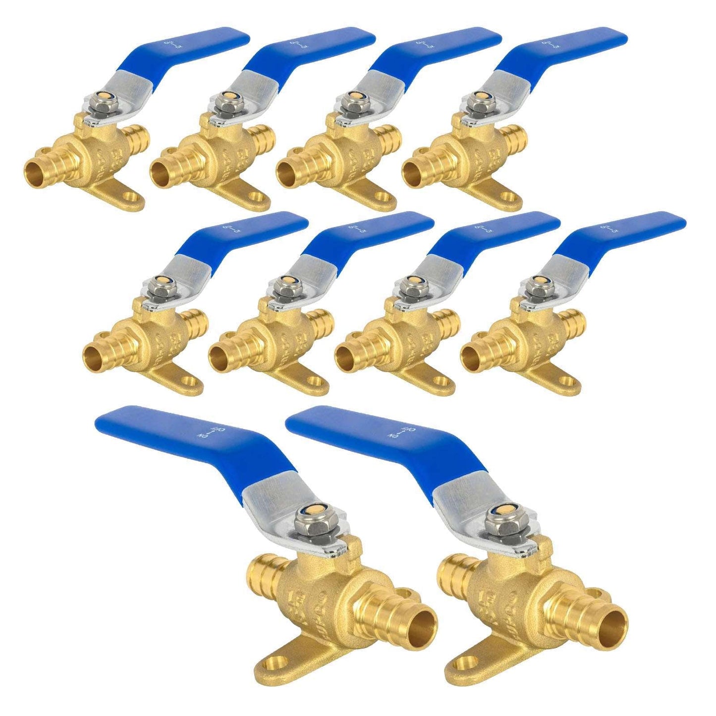 10 Pcs 3/4" PEX Crimp Drop Ear Ball Valve, Blue (Lead Free)
