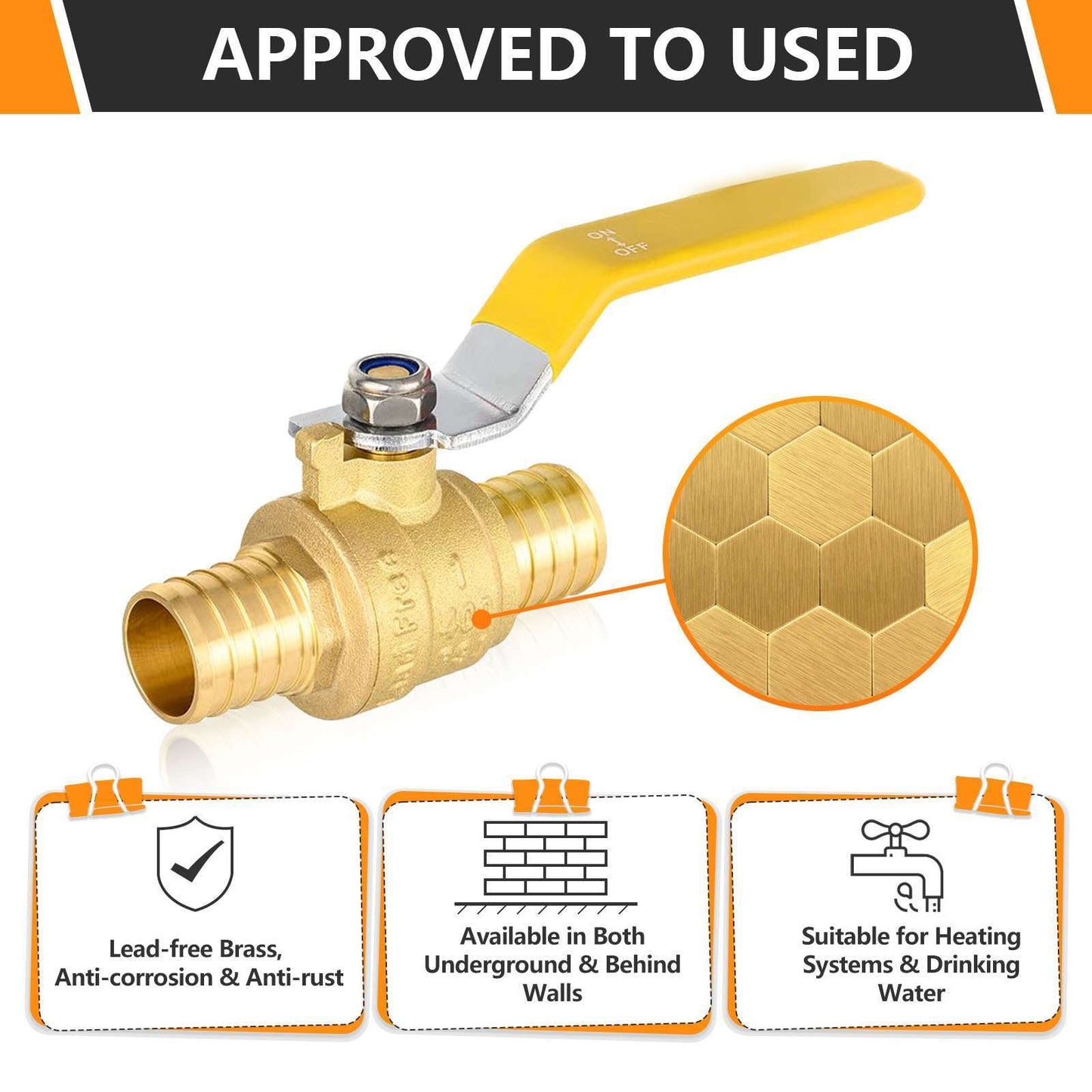 3/4" PEX Crimp Ball Valve, Yellow (Lead Free)