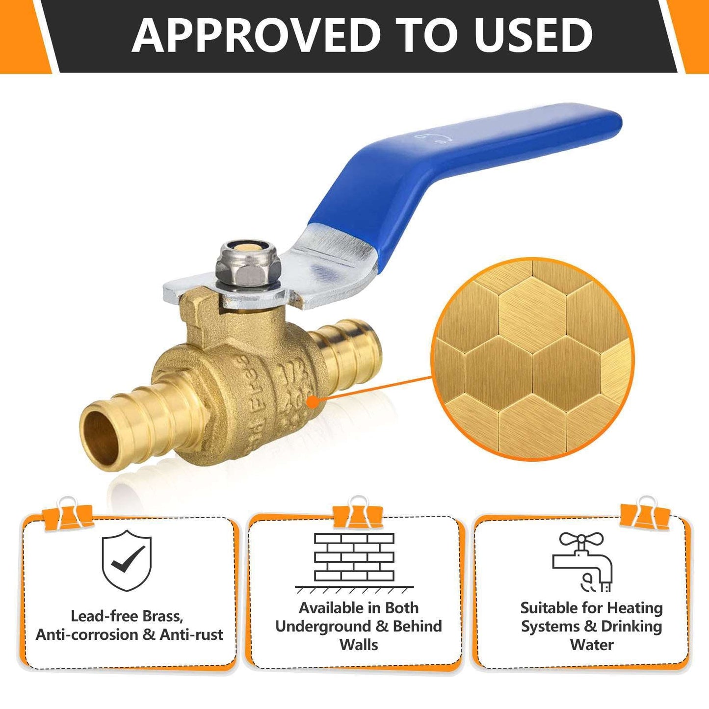 3/4" PEX Crimp Ball Valve, Blue (Lead Free)