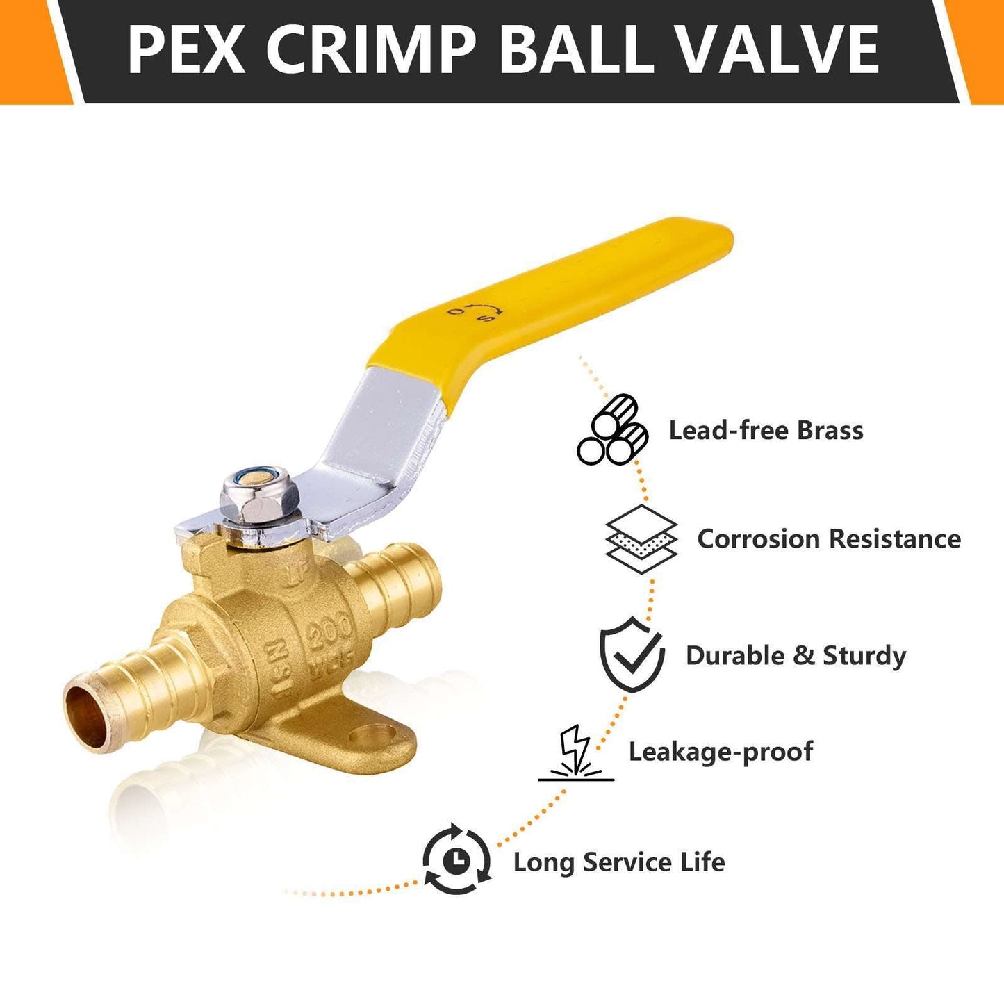 1/2" PEX Crimp Drop Ear Ball Valve, Yellow (Lead Free)