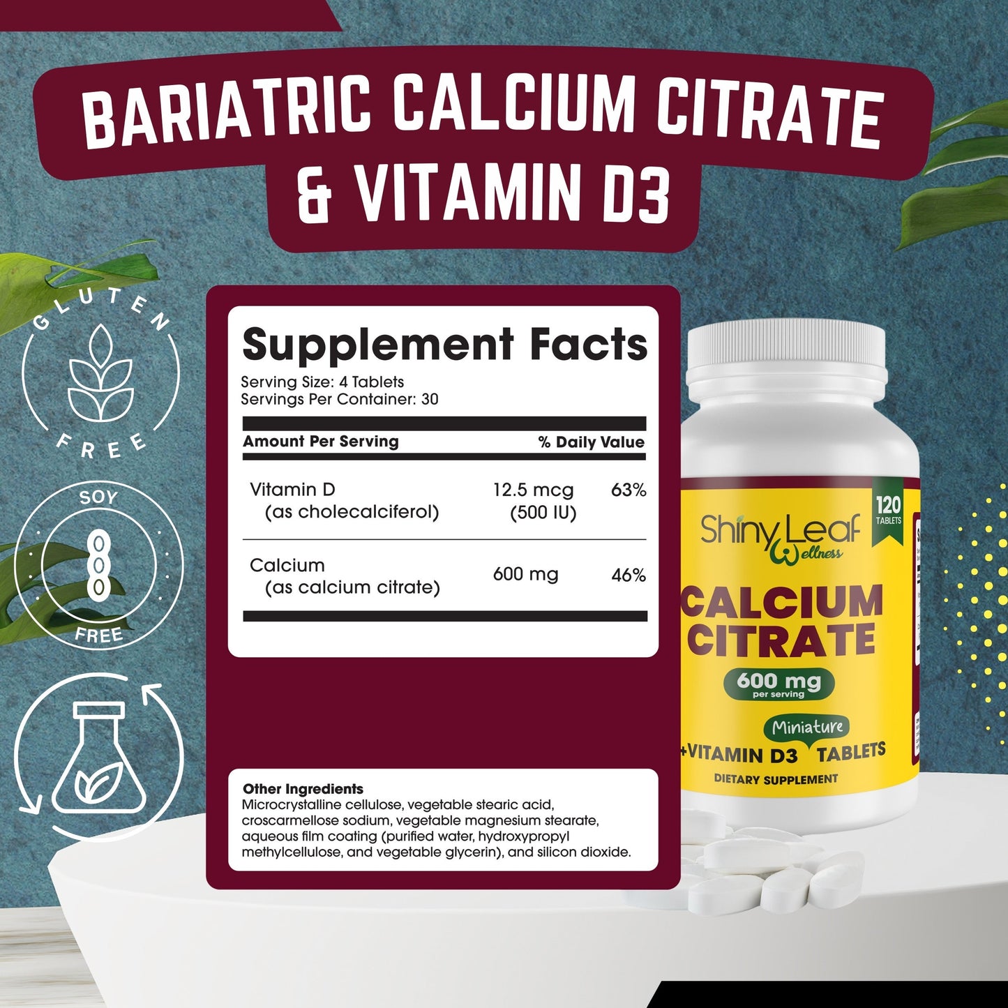 Shiny Leaf Bariatric Multivitamin with Iron and Calcium Citrate 600mg