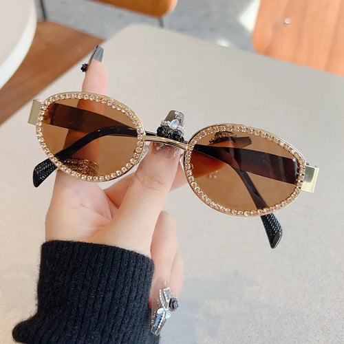 Rhinestones Decor Oval Sunglasses HTO Apparel