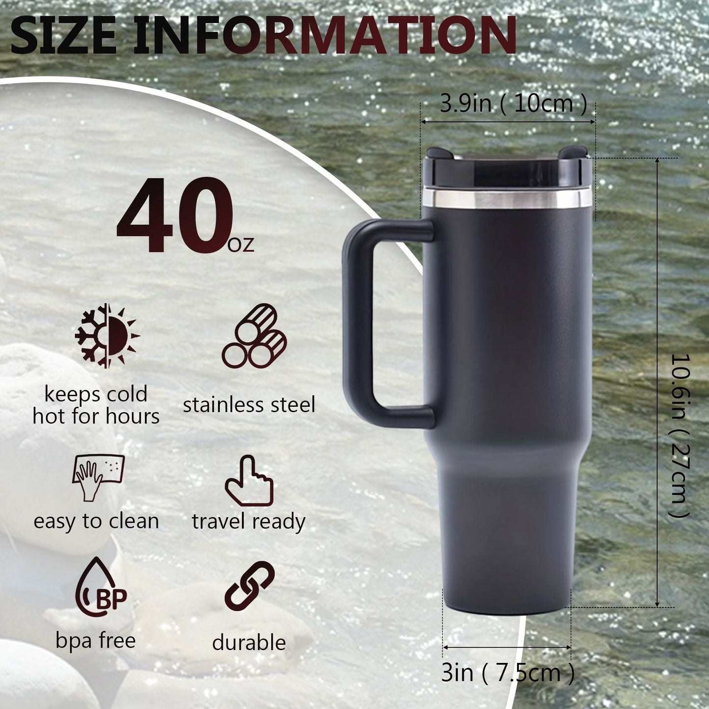 40oz V2 large capacity tumbler, With Handle And Straw Lid, Insulated Reusable Stainless Steel Water Bottles Travel Mug Coffee Cup car cup water cup For Men Women Outdoor Camping Driving, gift EasyOptionXY LLC