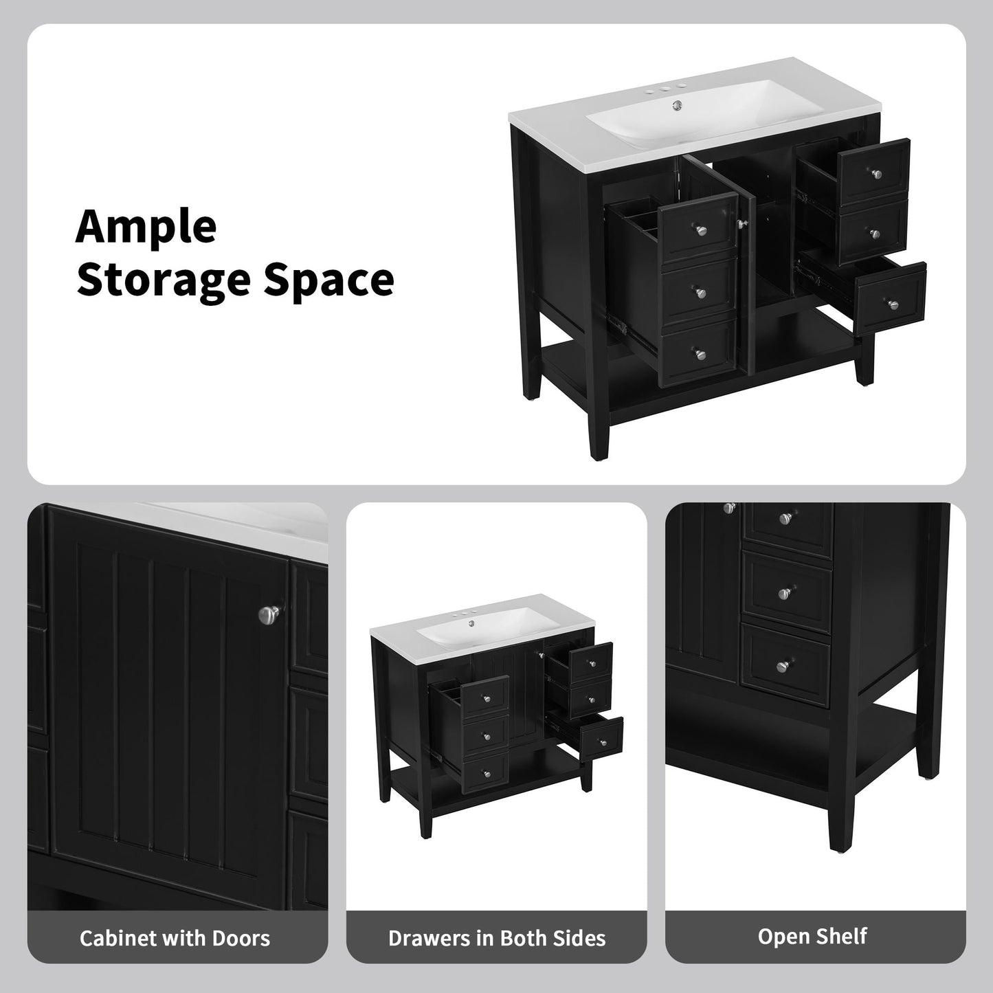 36\" Bathroom Vanity with Sink Combo, One Cabinet and Three Drawers, Solid Wood and MDF Board EasyOptionXY LLC