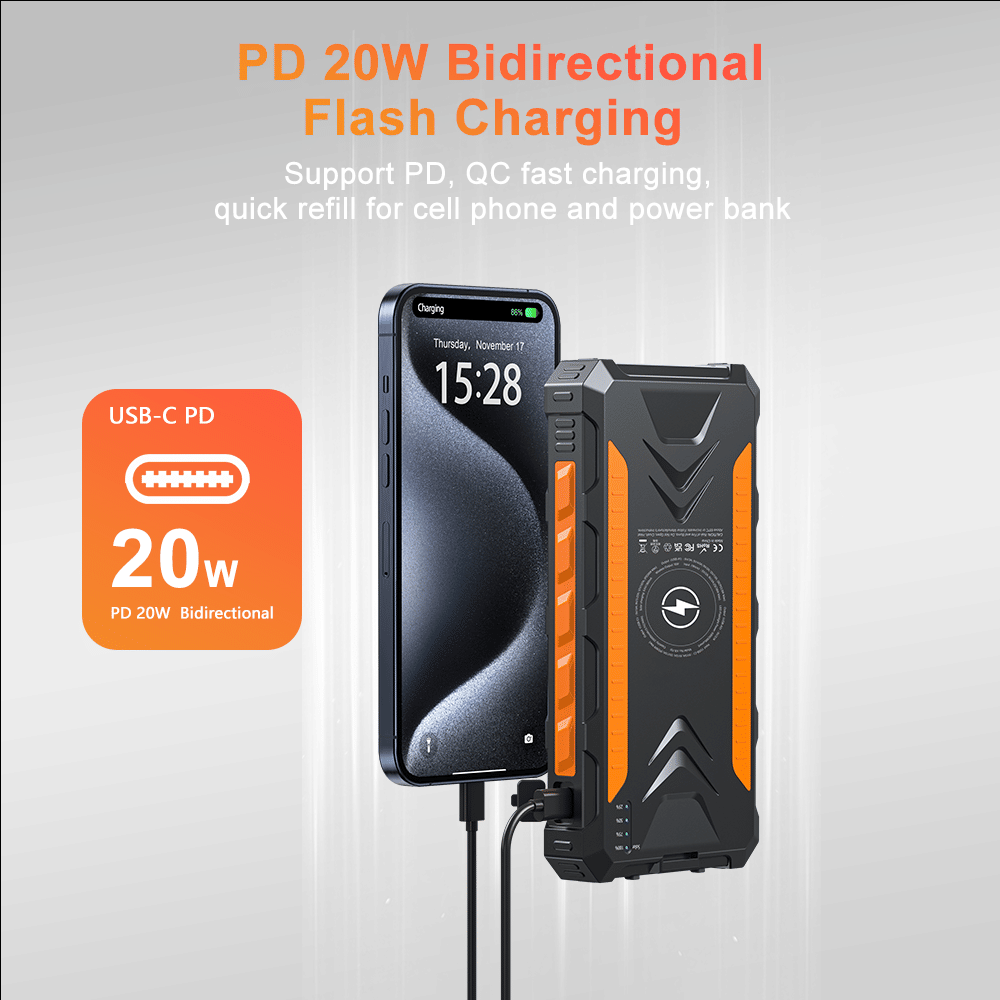 Power Bank Wireless Charger 20000mAh Fast Charging Power Bank for All Mobile Devices, Solar Portable Charger with Dual Flashlights, Carabiner EasyOptionXY LLC