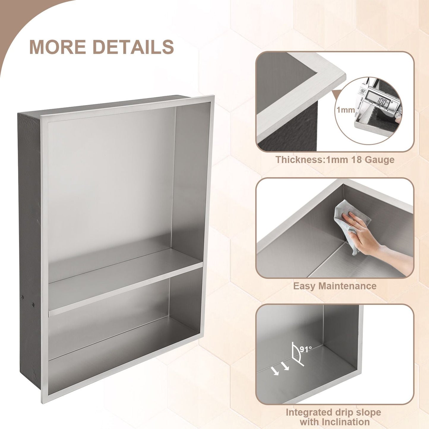 Brushed Stainless Steel Wall Shower Niche , Double Recessed Shower Shelf for Bathroom EasyOptionXY LLC