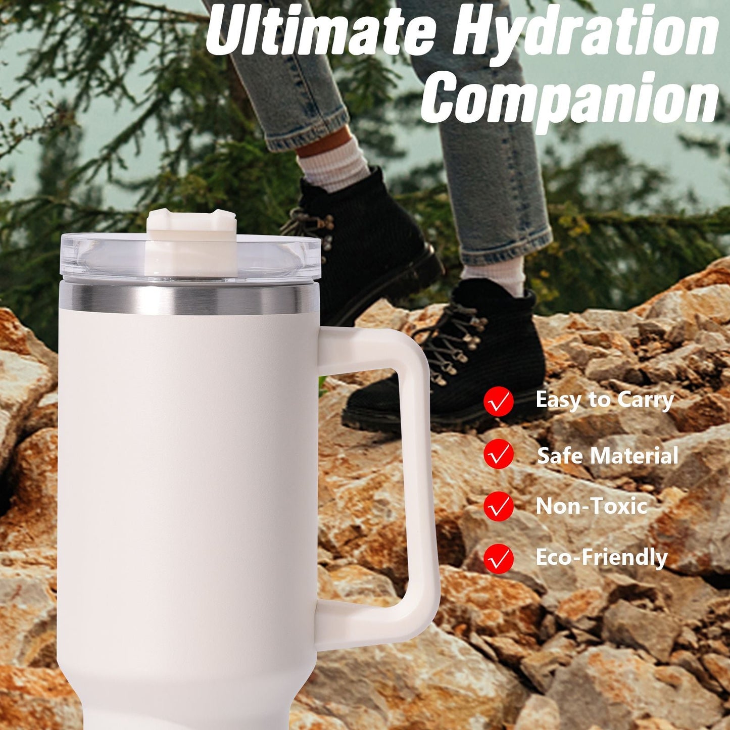 40oz large capacity tumbler, With Handle And Straw Lid, Insulated Reusable Stainless Steel Water Bottles Travel Mug Coffee Cup car cup water cup For Men Women Outdoor Camping Driving, gift EasyOptionXY LLC