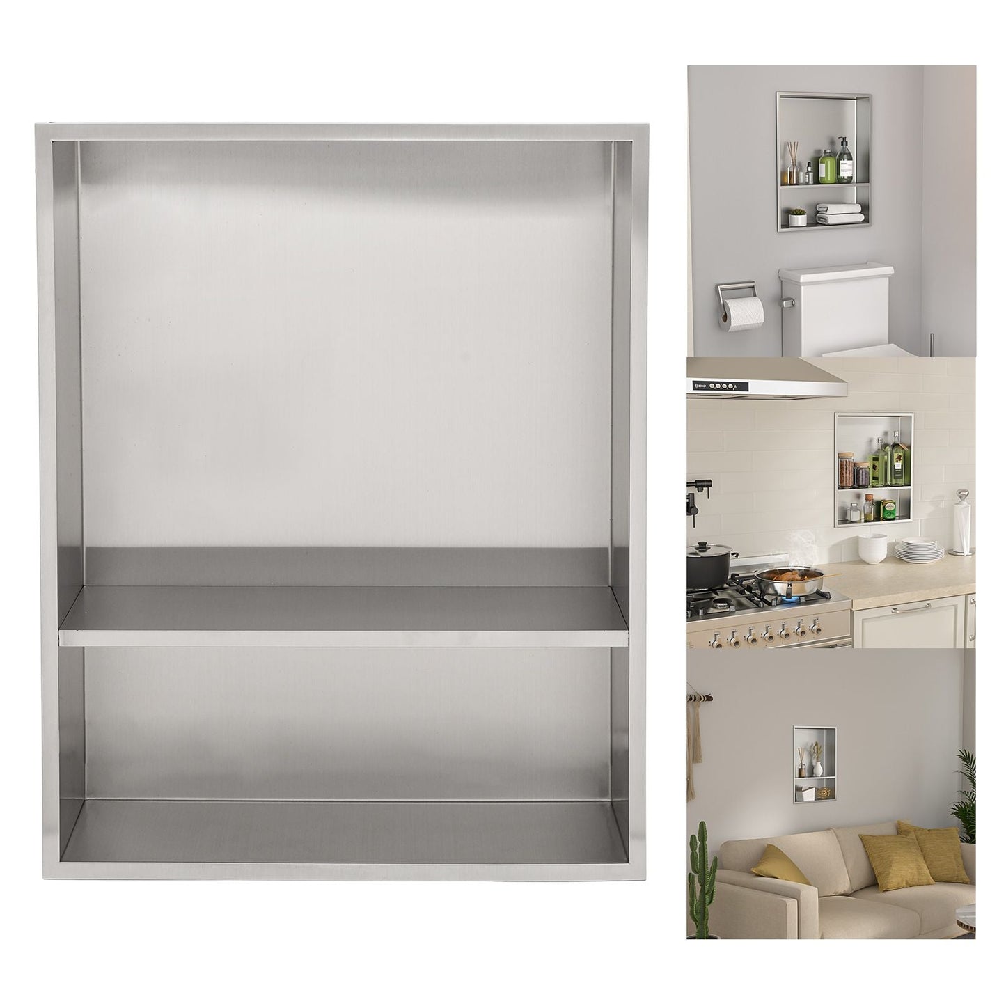 Brushed Stainless Steel Wall Shower Niche , Double Recessed Shower Shelf for Bathroom EasyOptionXY LLC