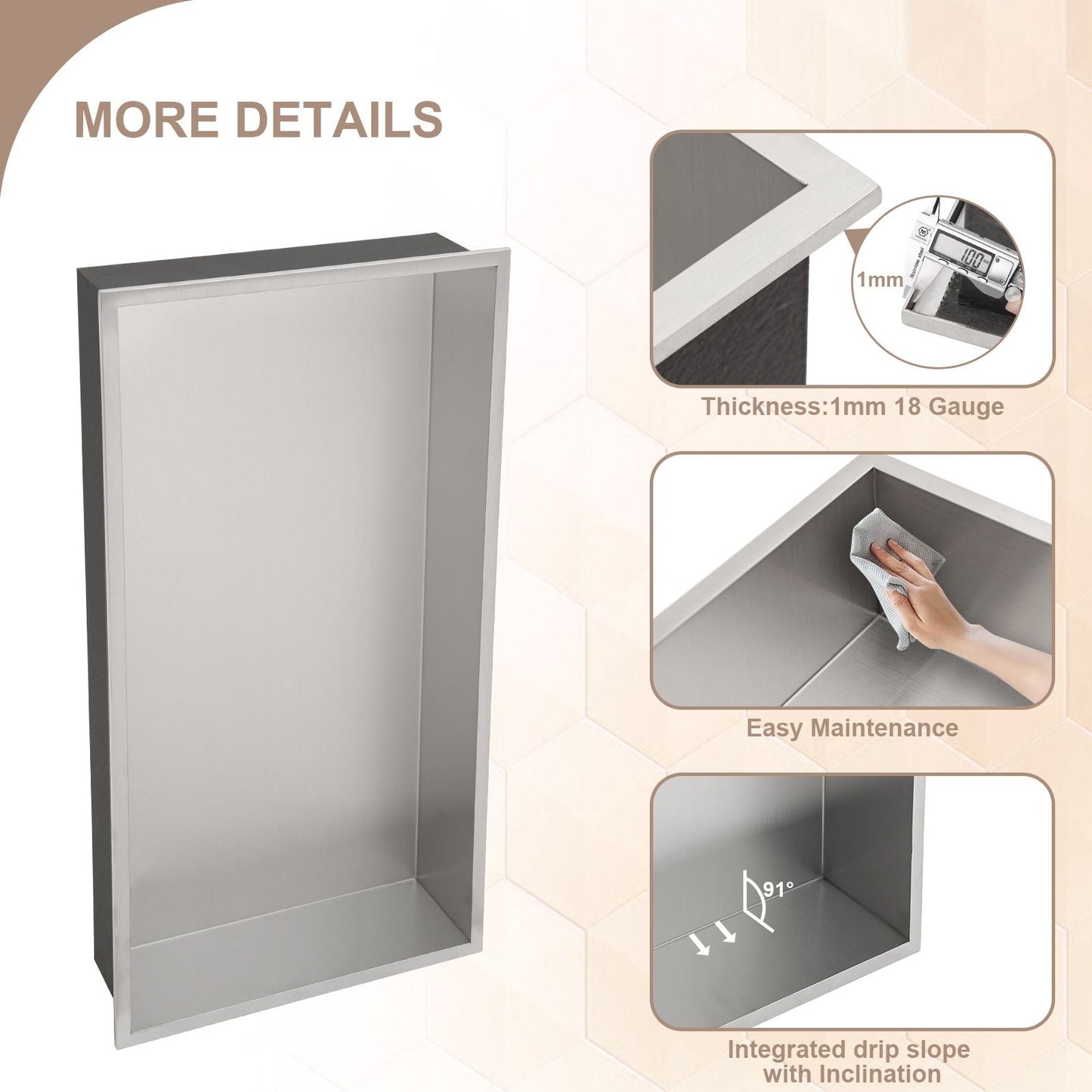 Brushed Stainless Steel Wall Shower Niche , Double Recessed Shower Shelf for Bathroom EasyOptionXY LLC