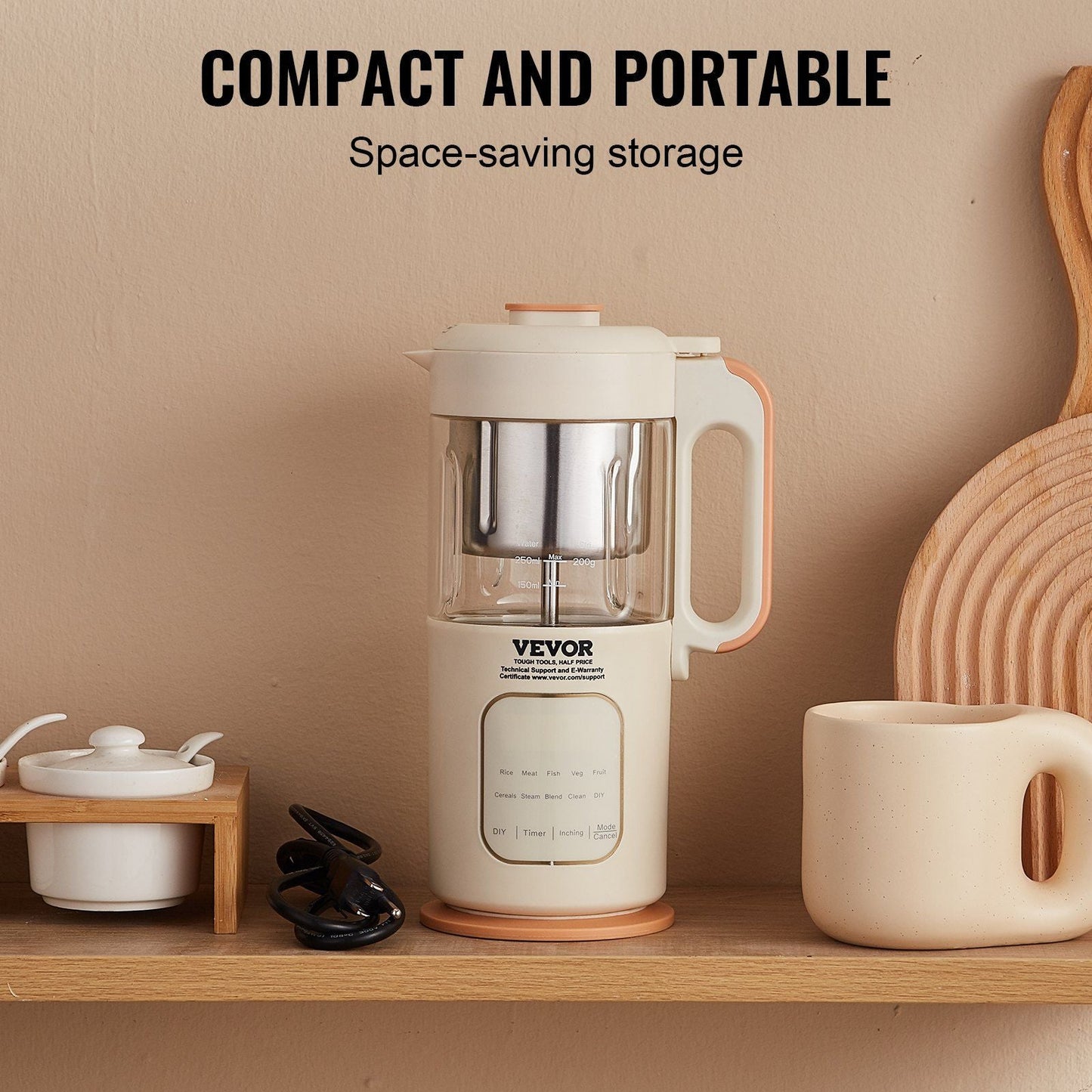 VEVOR Baby Food Maker, 500W Baby Food Processor with 300 ml Glass Bowl, SUS304 Stainless Steel 4-Blade Baby Food Puree Blender Steamer Grinder for Food, Fruit, Vegetable, Meat EasyOptionXY LLC