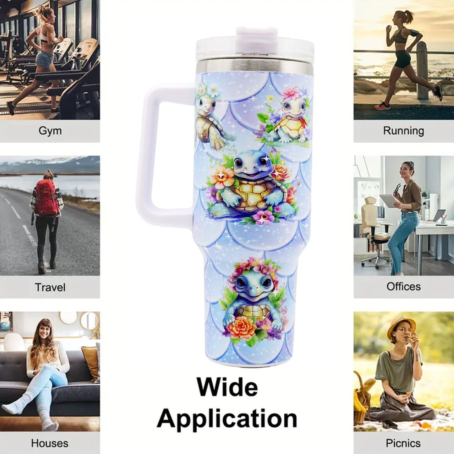 1pc 40oz Water Bottles,5D Little Turtle Series Tumbler,Large Capacity Stainless Steel Tumbler Insulation Cup With Lid And Straw For Women,Camping,Driving,skiing,Thermocoolers.Best Gift EasyOptionXY LLC