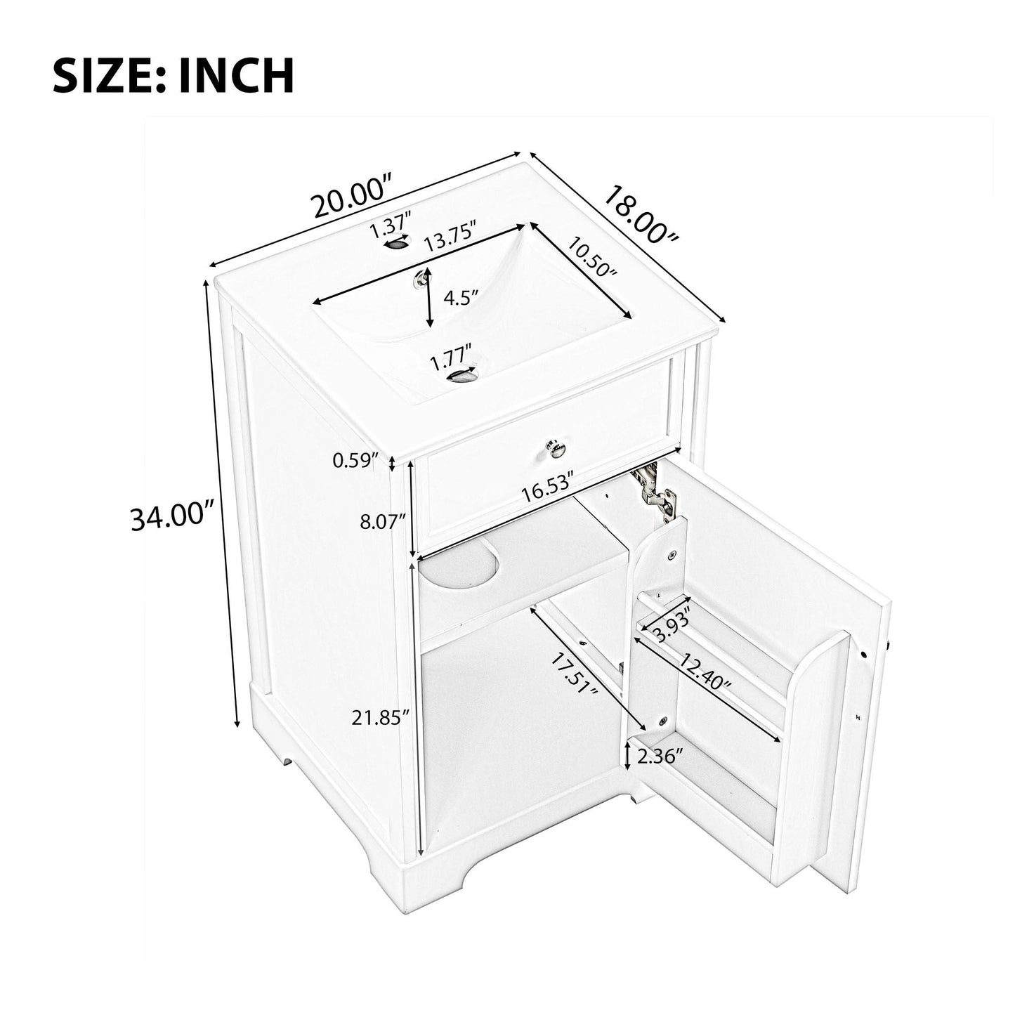 20\" Bathroom Vanity with Sink, Bathroom Cabinet with Soft Closing Door, Storage Rack and Adjustable Shelves EasyOptionXY LLC