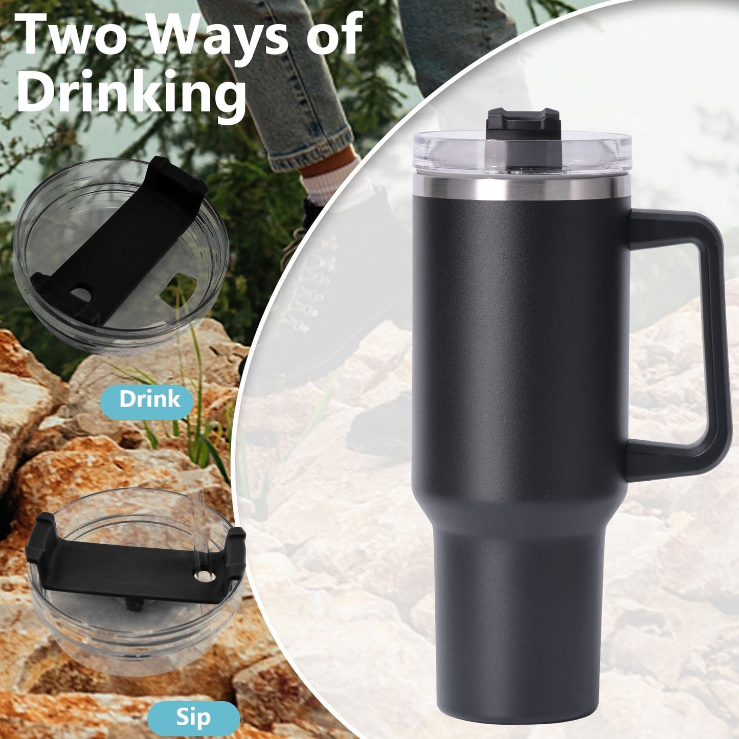 40oz large capacity tumbler With Handle And Straw Lid, Insulated Reusable Stainless Steel Water Bottles Travel Mug Coffee Cup car cup water cup For Men Women Outdoor Camping Driving, gift EasyOptionXY LLC