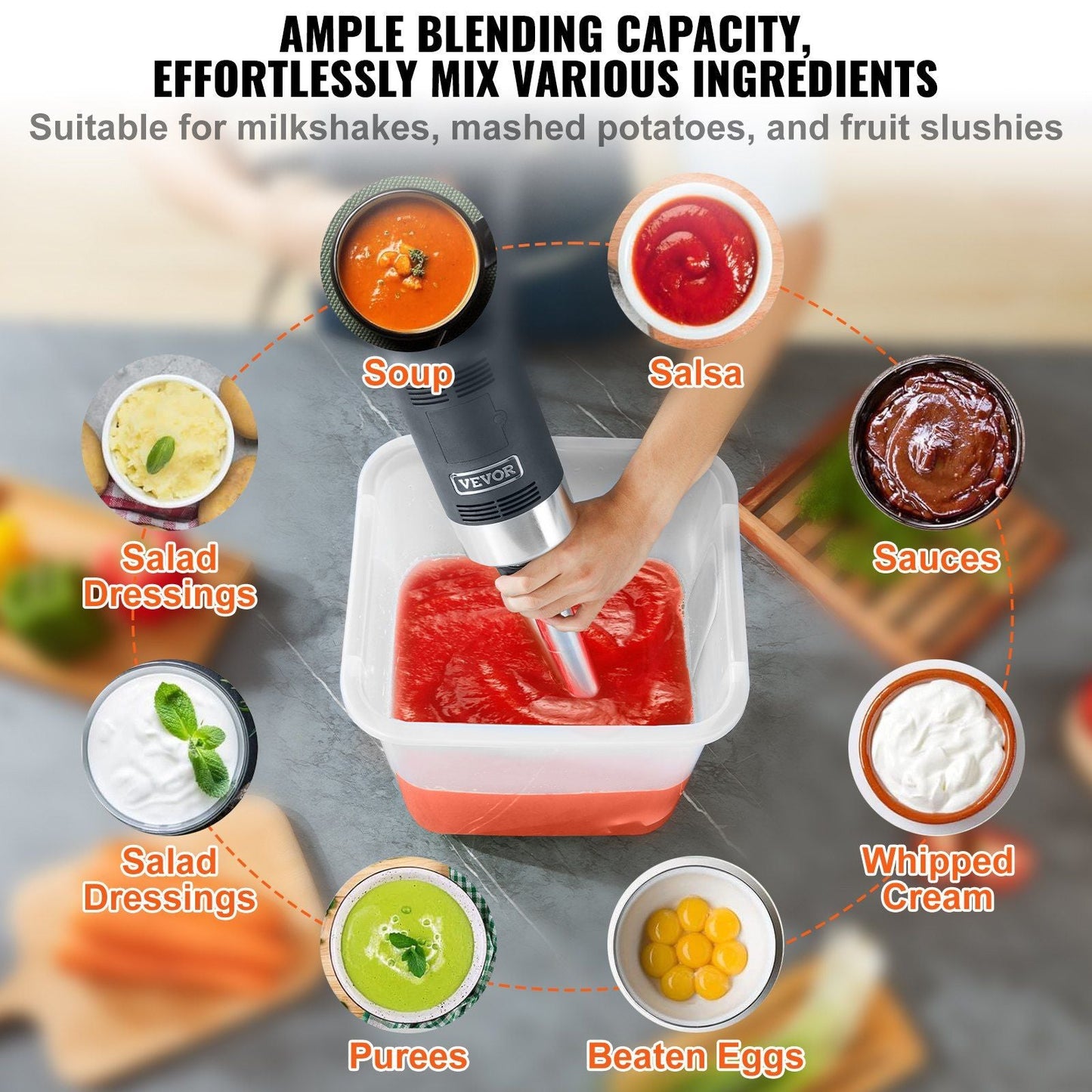 VEVOR Commercial Immersion Blender, 500 Watt Heavy Duty Hand Mixer, Variable Speed Kitchen Stick Mixer with 304 Stainless Steel Blade, Multi-Purpose Portable Mixer for Soup, Smoothie, Puree, Baby Food EasyOptionXY LLC