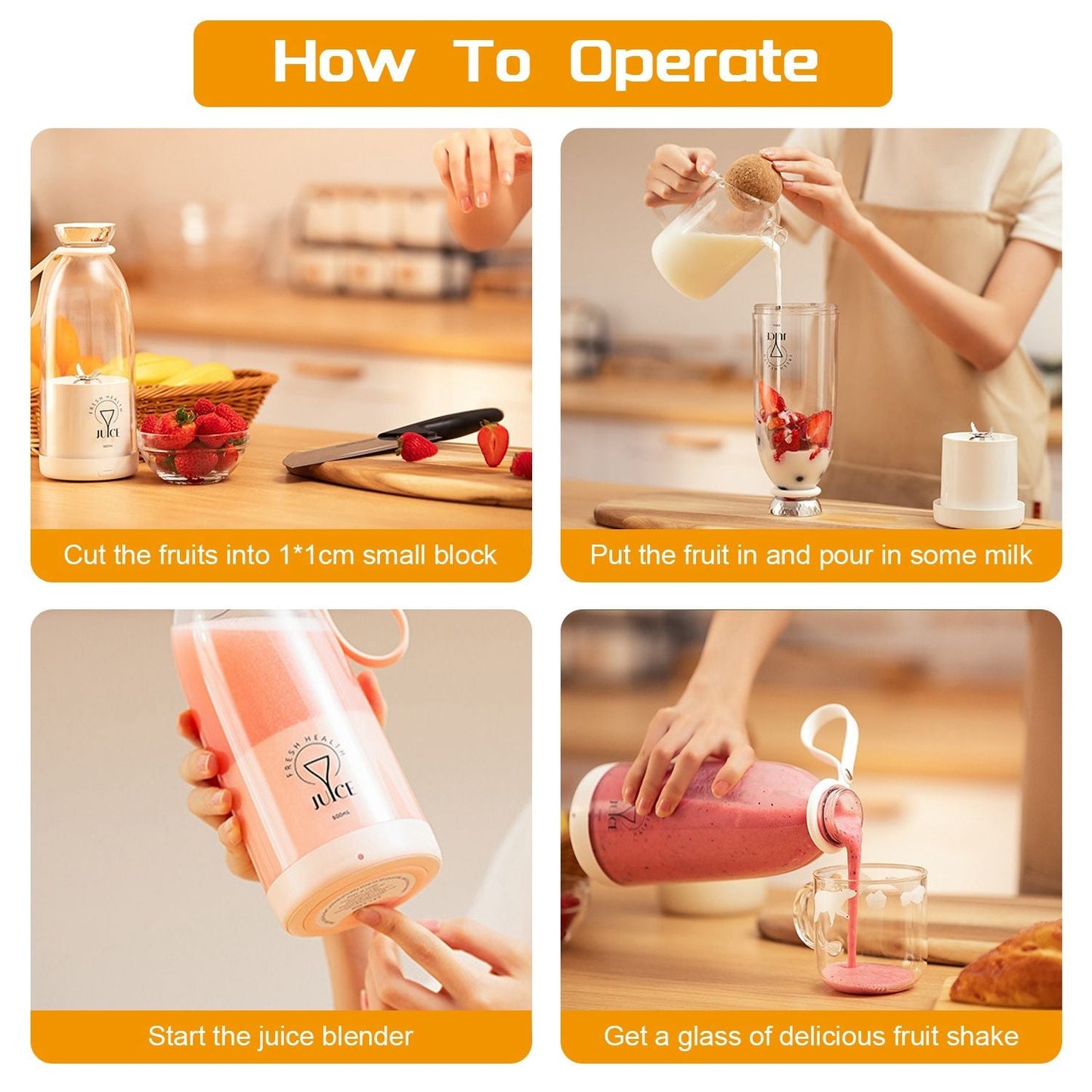 16.9OZ Portable Fruit Blender Electric Rechargeable Juice Cup for Shakes Smoothies Juice Personal Fruit Mixer with 6 Blades EasyOptionXY LLC