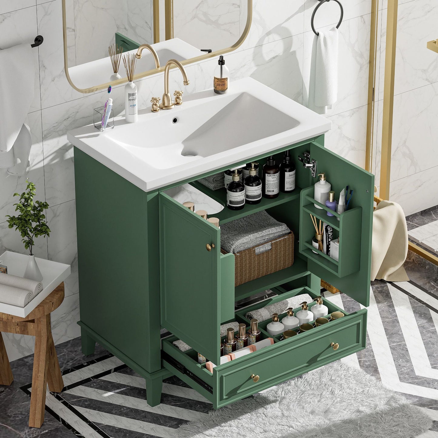 30\" Bathroom Vanity with Sink Combo, Multi-functional Bathroom Cabinet with Doors and Drawer, Solid Frame and MDF Board EasyOptionXY LLC