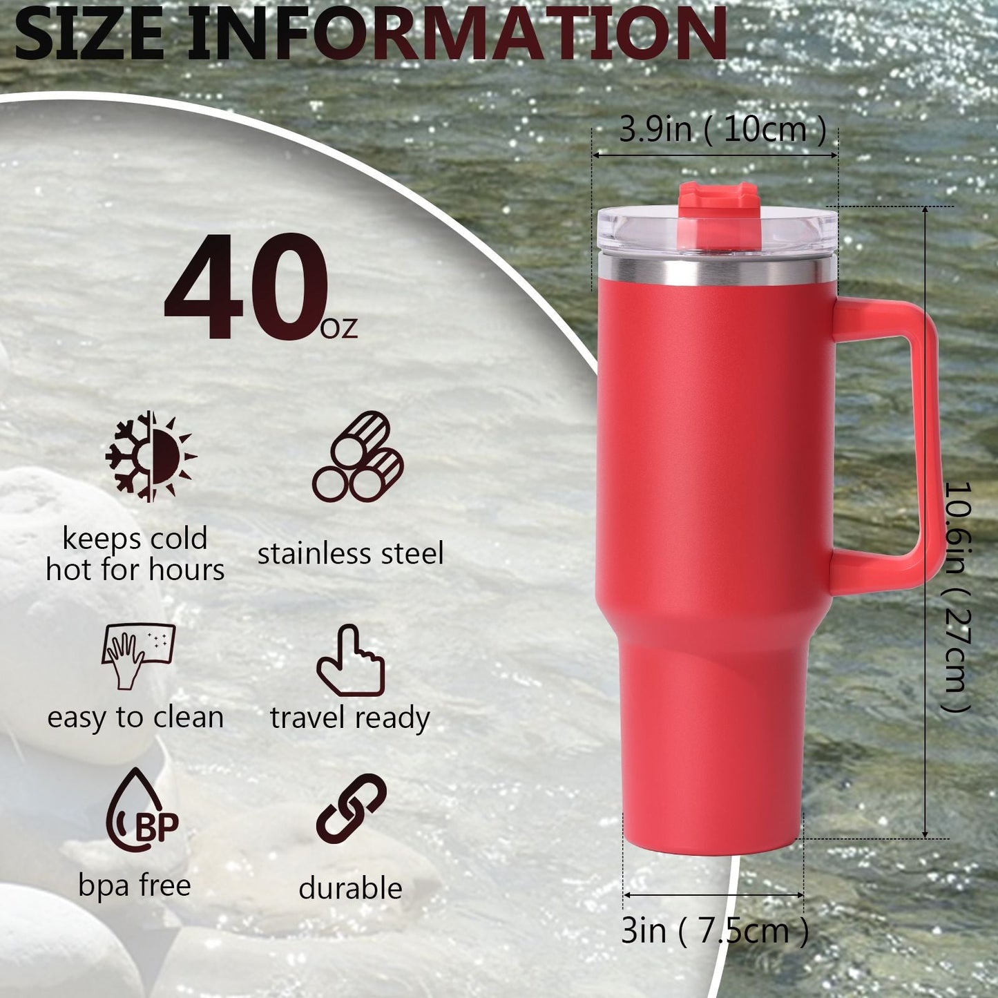 40oz large capacity tumbler, With Handle And Straw Lid, Insulated Reusable Stainless Steel Water Bottles Travel Mug Coffee Cup car cup water cup For Men Women Outdoor Camping Driving, gift EasyOptionXY LLC