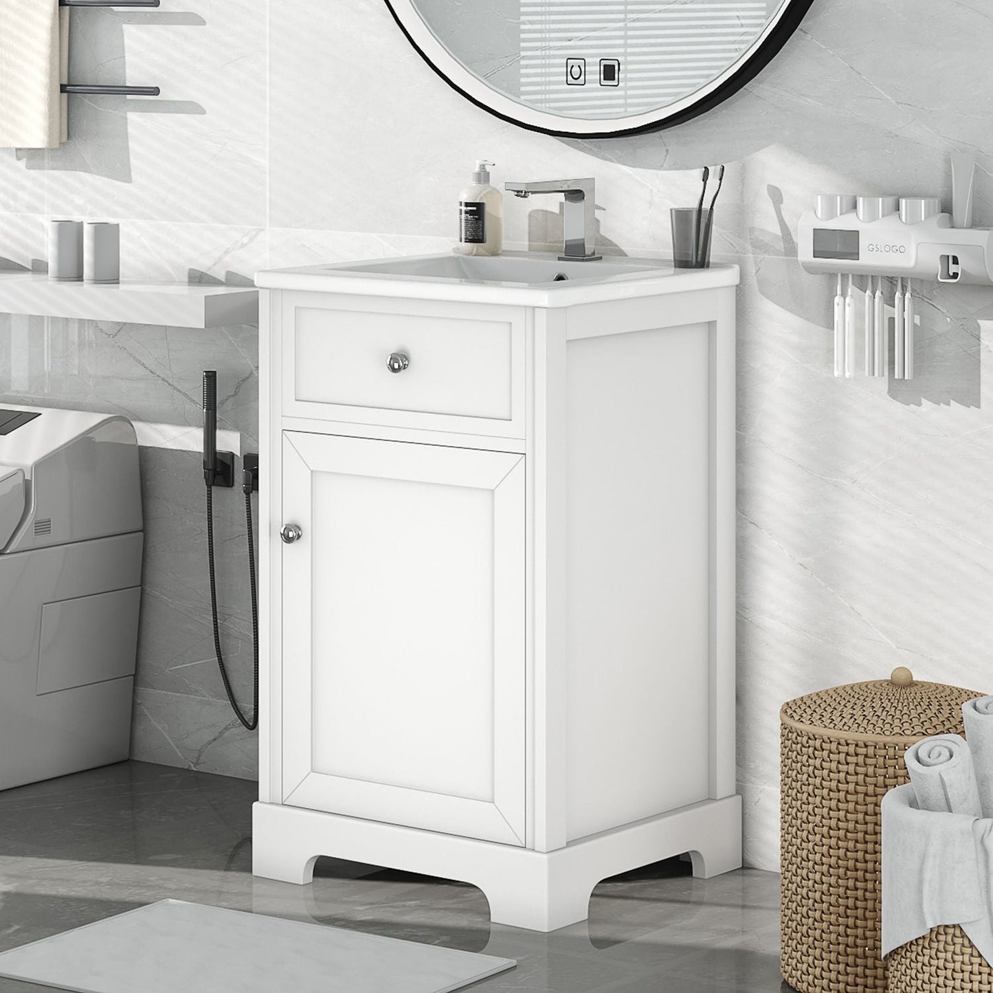 20\" Bathroom Vanity with Sink, Bathroom Cabinet with Soft Closing Door, Storage Rack and Adjustable Shelves EasyOptionXY LLC