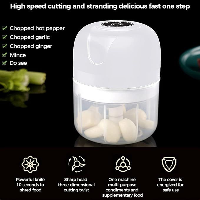 Mini Electric Garlic Chopper, Food Processors Small, Garlic Mincer Crusher Vegetable Chopper, Meat Grinder Masher Kitchen Tool, Portable Blender for Onion, Ginger, Veggie, Spice, Herb, Fruit, Nuts EasyOptionXY LLC
