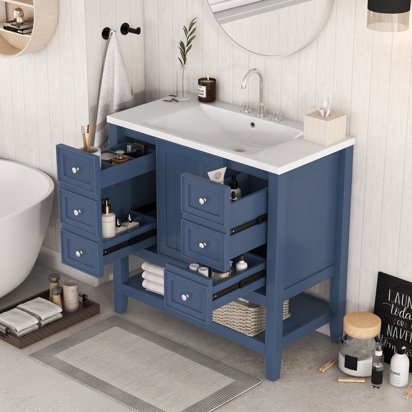 36\" Bathroom Vanity with Sink Combo, One Cabinet and Three Drawers, Solid Wood and MDF Board EasyOptionXY LLC