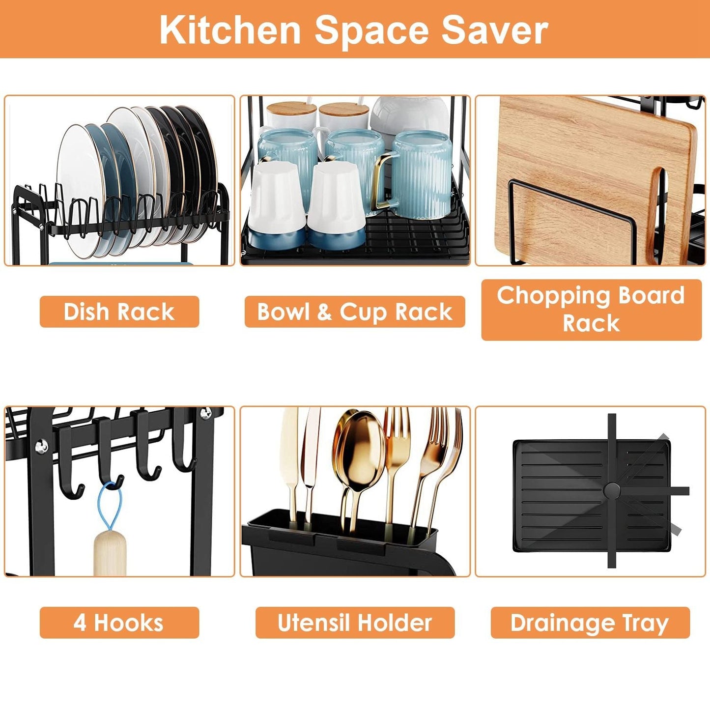 2-Tier Dish Drying Rack for Kitchen Counter Space Saving Rustproof Dish Rack with Drainboard Detachable Kitchen Drainer Organizer Set EasyOptionXY LLC