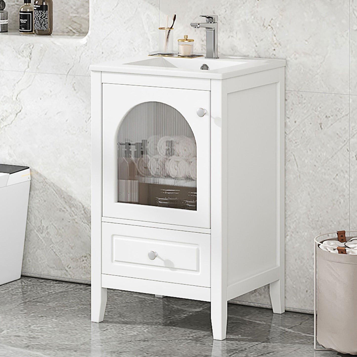 20" Bathroom Vanity with Sink, Bathroom Cabinet with Soft Closing Glass Door, A Drawer EasyOptionXY LLC