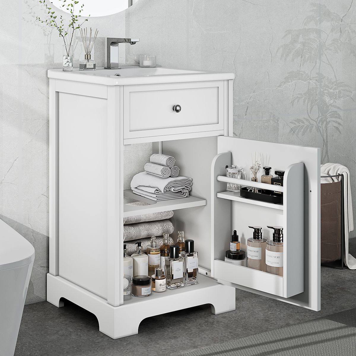 20\" Bathroom Vanity with Sink, Bathroom Cabinet with Soft Closing Door, Storage Rack and Adjustable Shelves EasyOptionXY LLC