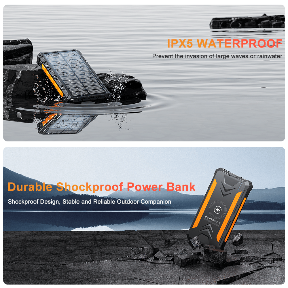 Power Bank Wireless Charger 20000mAh Fast Charging Power Bank for All Mobile Devices, Solar Portable Charger with Dual Flashlights, Carabiner EasyOptionXY LLC