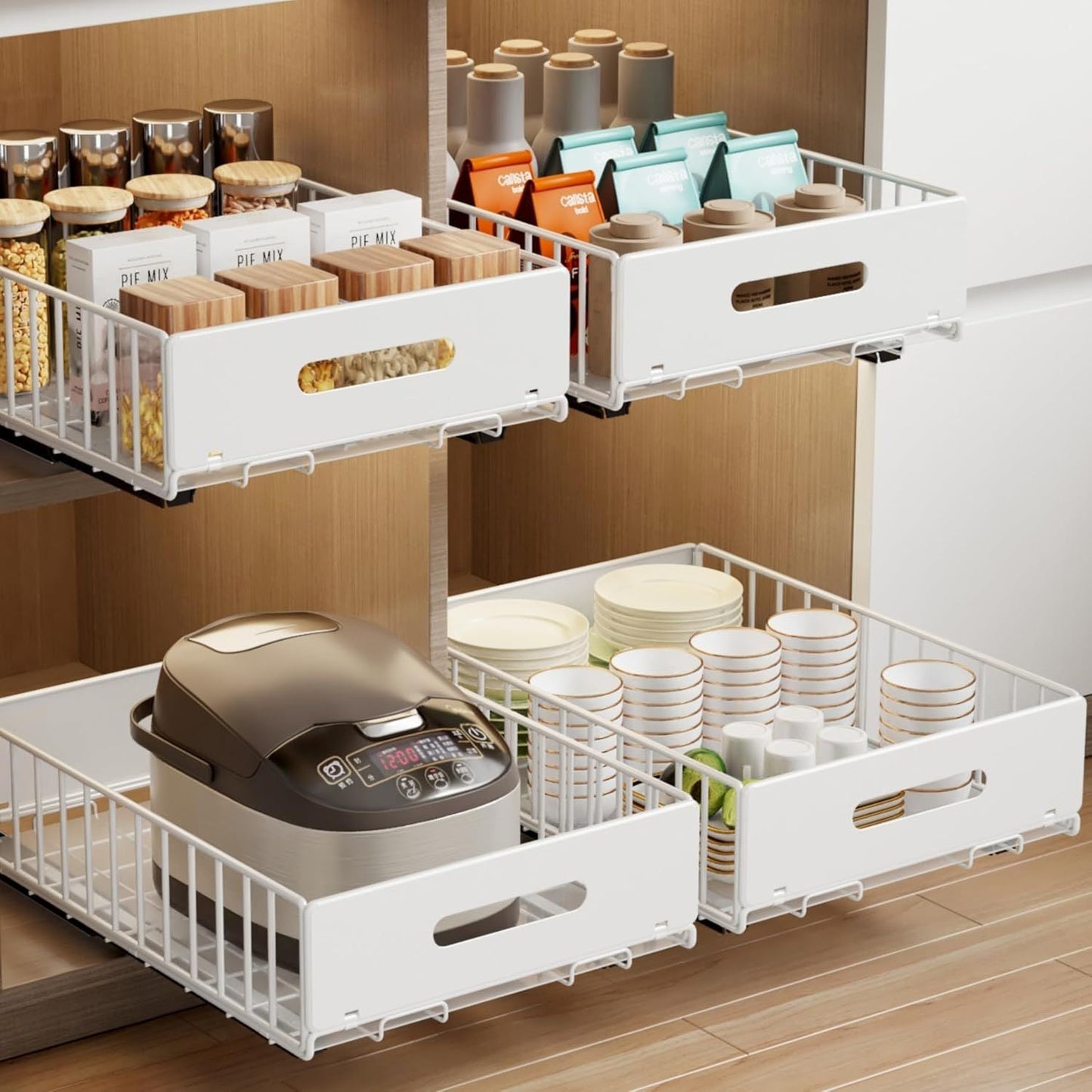 2 Pack Pull Out Cabinet Organizer, Slide Out Cabinet Drawers Peel and Stick Pull Out Drawers Heavy Duty Pull Out Shelf for Kitchen, Cupboard, Pantry, Bathroom EasyOptionXY LLC