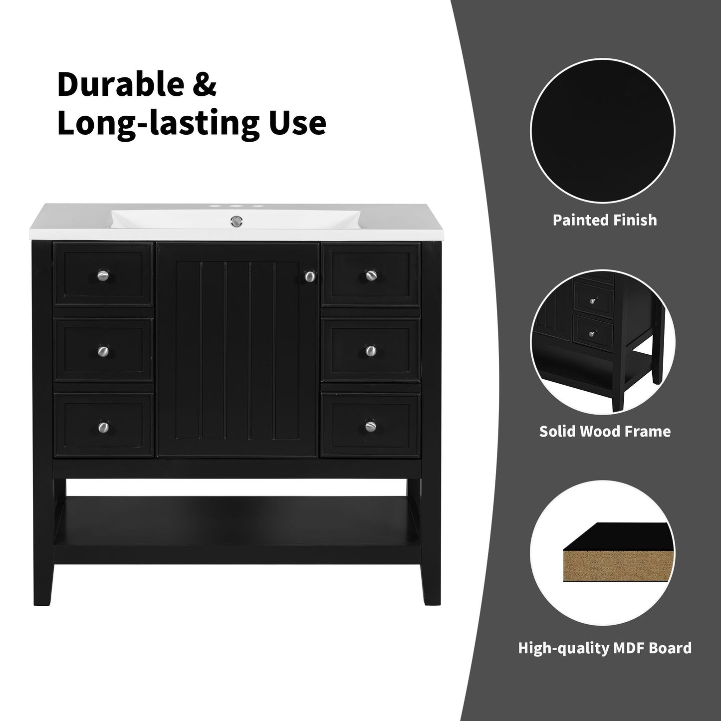 36\" Bathroom Vanity with Sink Combo, One Cabinet and Three Drawers, Solid Wood and MDF Board EasyOptionXY LLC